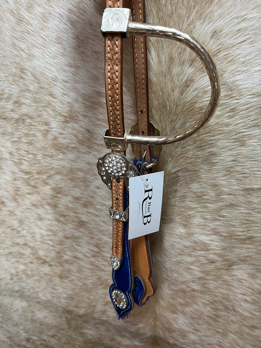 Triple "W" Silver One Ear With Blue Hair on With Crystal Conchos