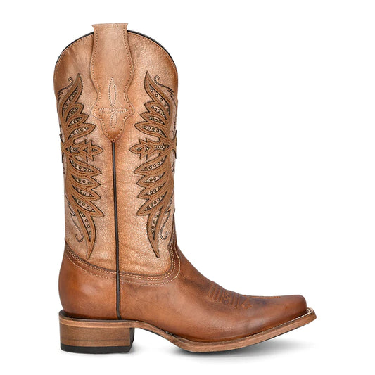 Circle G Women's Brown Overlay Embroidery Studs Western Boots