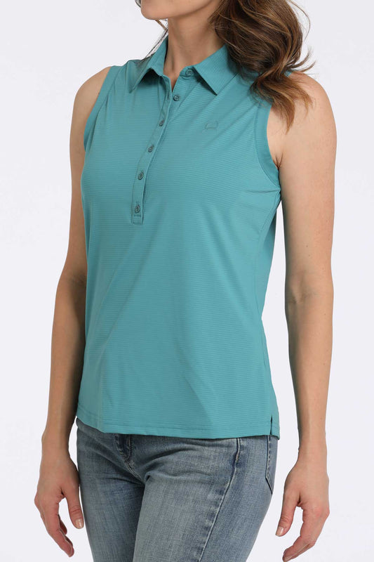 Cinch Women's Sleeveless Blue Polo Shirt