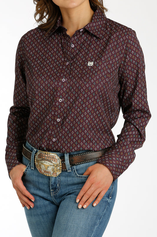 Cinch Women's Purple Geometric Print ArenaFlex Shirt