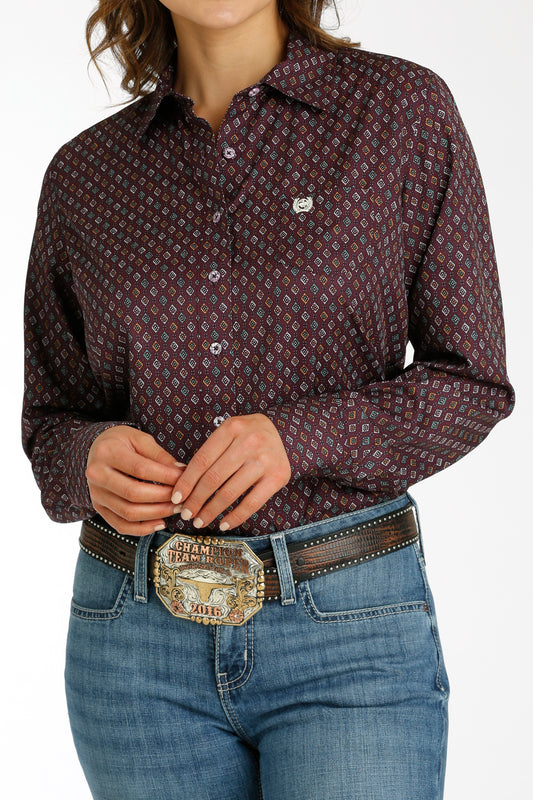 Cinch Women's Purple Geometric Print ArenaFlex Shirt