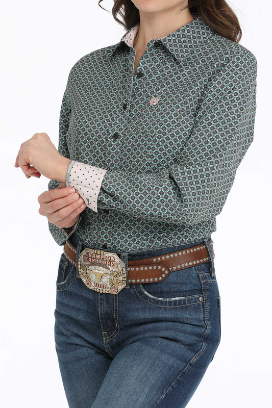 Cinch Women's Geometric Print Button-Down Gray Western Shirt