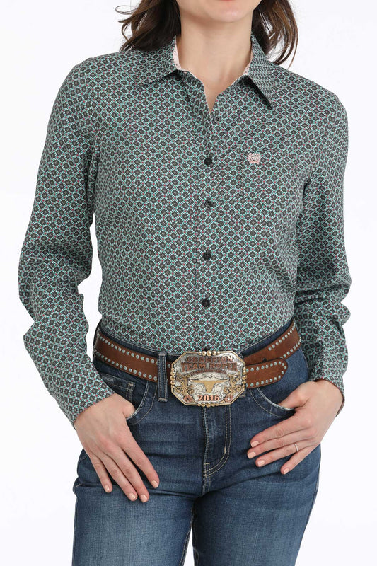 Cinch Women's Geometric Print Button-Down Gray Western Shirt