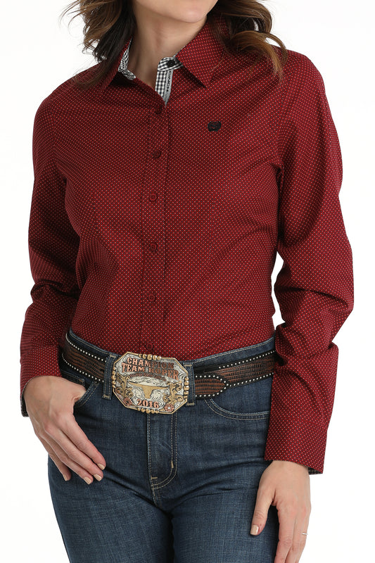 Cinch Women's Red Polka Dot Print Button-Down Western Shirt
