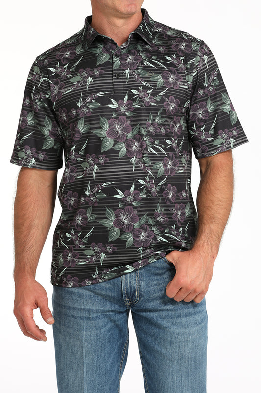 Cinch Men's Black Polo ArenaFlex Shirt w/Floral Print