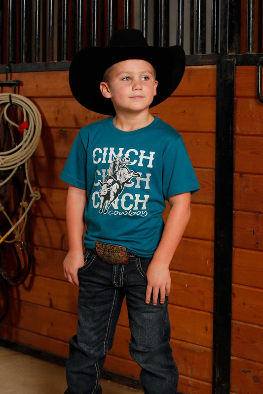 Cinch Boy's Teal Graphic Bull Rider Cinch Cowboy T-Shirt