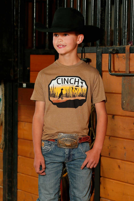 Cinch Boy's Light Brown Duck Hunting Scene Graphic T-Shirt