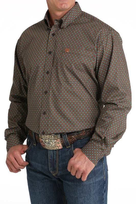 Cinch Men's Brown Geometric Print Button-Down Western Shirt