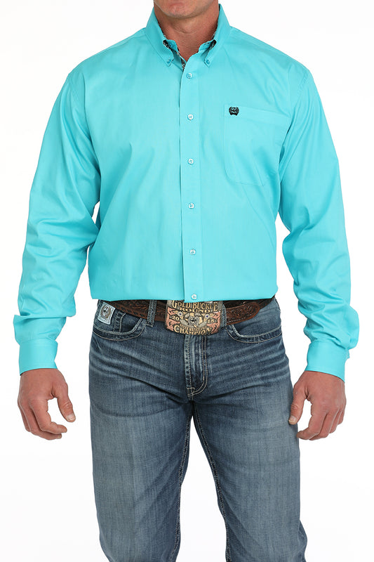 Cinch Men's Solid Button-Down Western Shirt - Turquoise