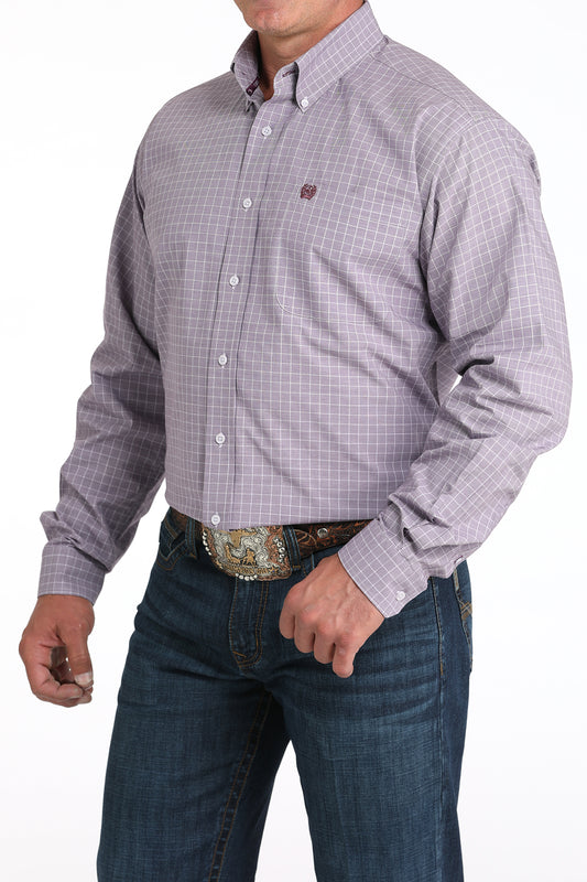 Cinch Men's Light Purple and White Box Plaid Button-Down Shirt