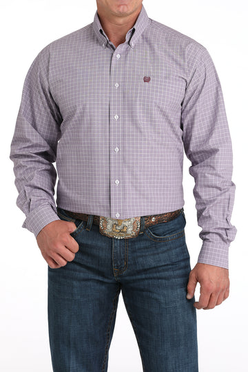 Cinch Men's Light Purple and White Box Plaid Button-Down Shirt