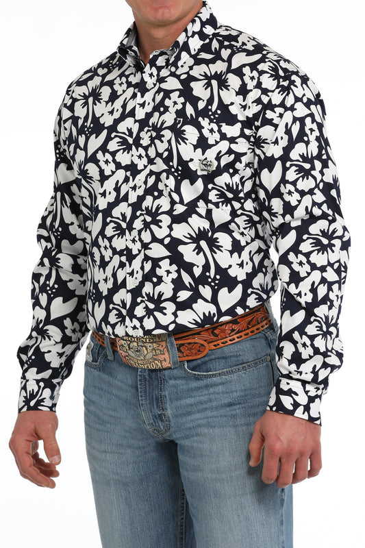 Cinch Men's Navy Hibiscus Print Button-Down Western Shirt