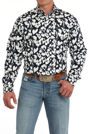 Cinch Men's Navy Hibiscus Print Button-Down Western Shirt