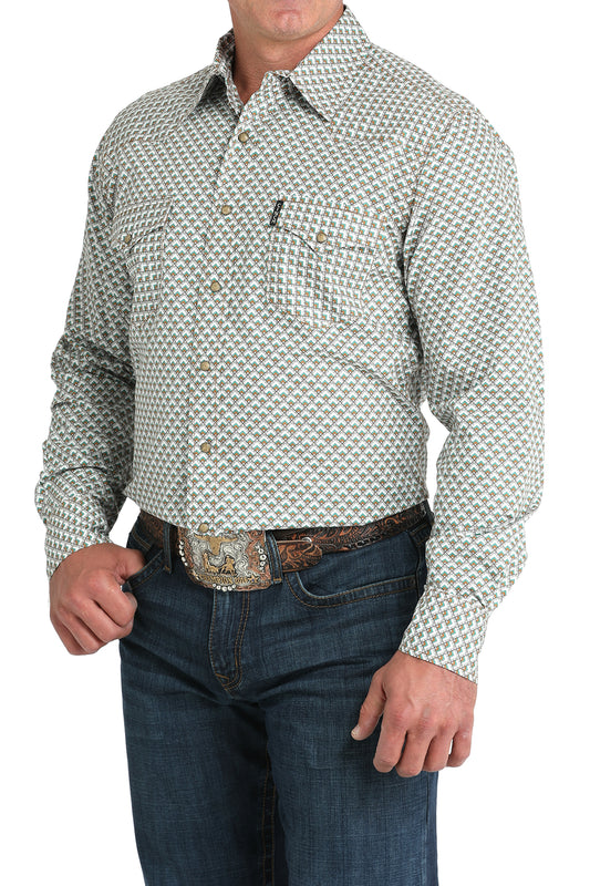 Cinch Men's White Print Modern Fit Snap Shirt