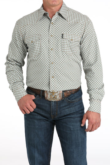 Cinch Men's White Print Modern Fit Snap Shirt