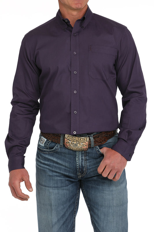 Cinch Men's Solid Purple Modern Fit Button-Down Western Shirt
