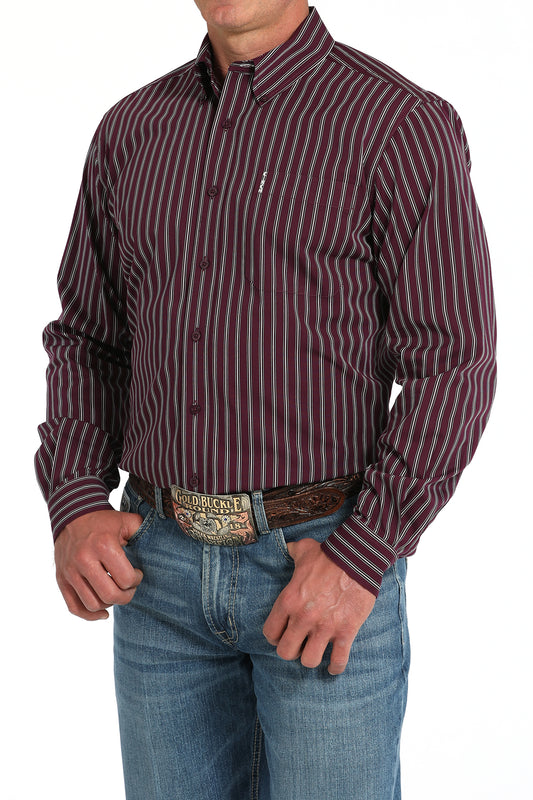 Cinch Men's Purple Striped Modern Fit Button-Down Shirt