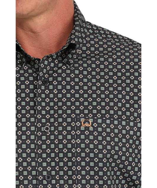 Cinch Men's Navy Geometric Print ArenaFlex Short Sleeve Button-Down Shirt