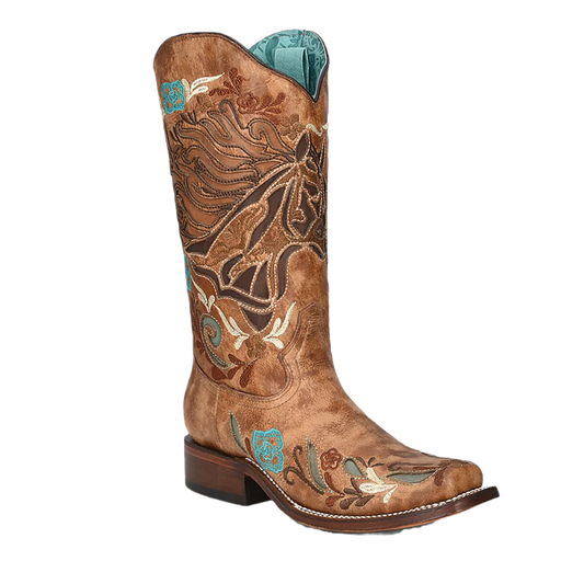 Corral Women's Iridescent Horse Inlay and Embroidery Square Toe Boots