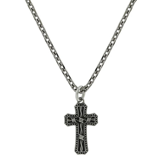 Montana Silversmiths Antiqued Stainless Barbed Wire Cross Necklace