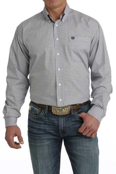 Cinch Men's Classic Purple Geo Print Button Down Long Sleeve Shirt