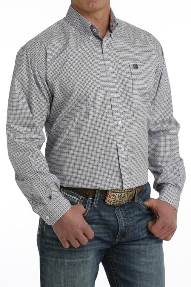 Cinch Men's Classic Purple Geo Print Button Down Long Sleeve Shirt