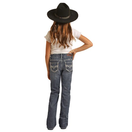 Rock & Roll Girl's Ivory Embroidery Pockets Medium Vintage Bootcut Jeans