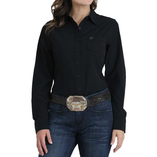 Cinch Women's ArenaFlex Solid Black Button Long Sleeve Western Shirt