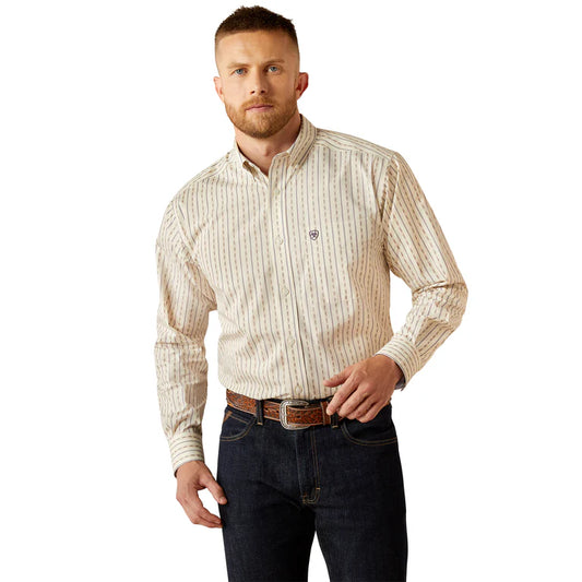 Ariat Men's Randall Wrinkle Free Striped Long Sleeve Button-Down Off White Western Shirt