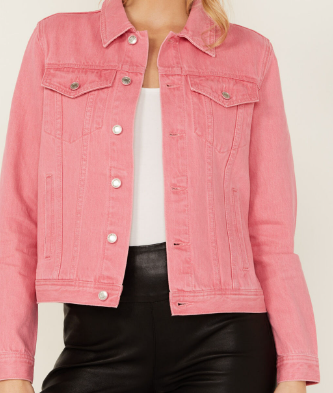 Grace in LA Girl's "Let's Go Girls" Pink Denim Jacket