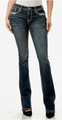 Grace in LA Women's Dark Denim Mid Rise Jeans w/Bronc Rider Embroidered Pockets