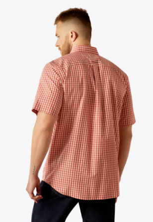 Ariat Men's Wrinkle Free Emery Classic Fit Short Sleeve Orange Plaid Shirt