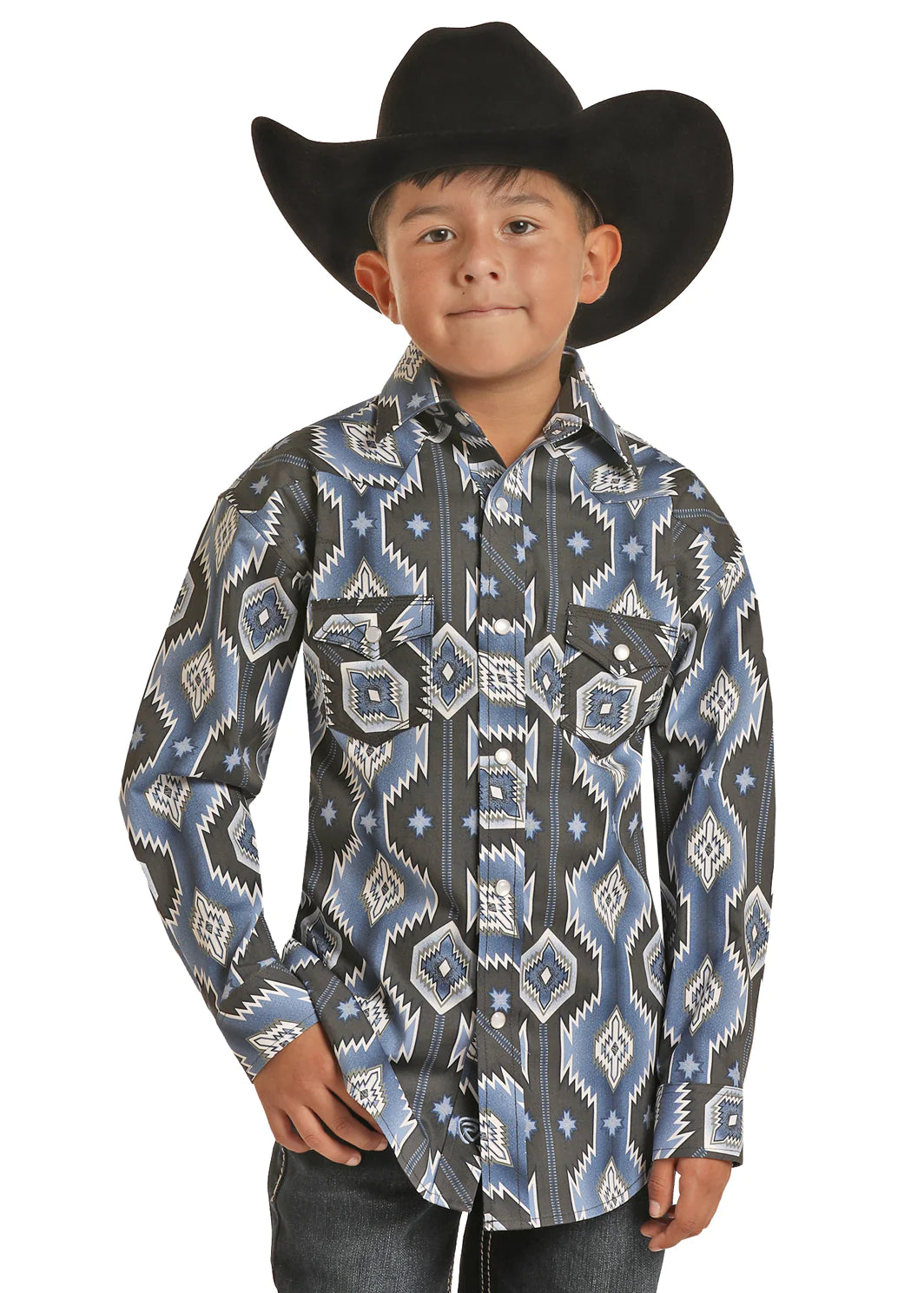 Rock & Roll Boy's Aztec Poplin Print Long Sleeve Shirt