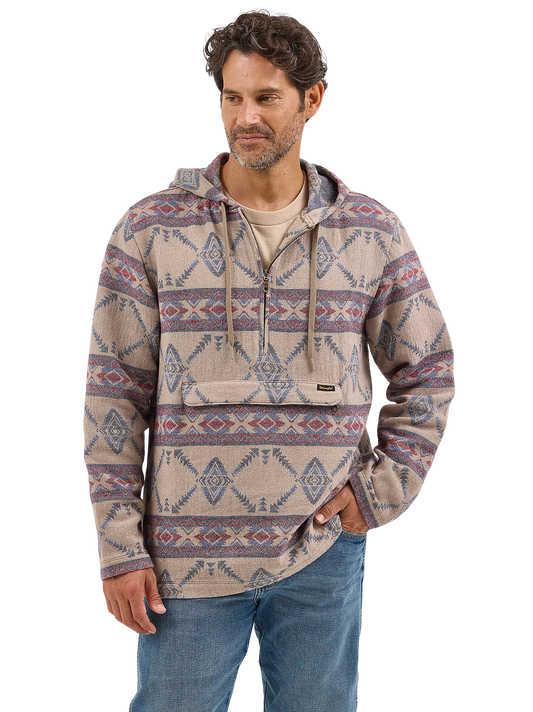 Wrangler Men's Jacquard Quarter Zip Hooded Popover Jacket