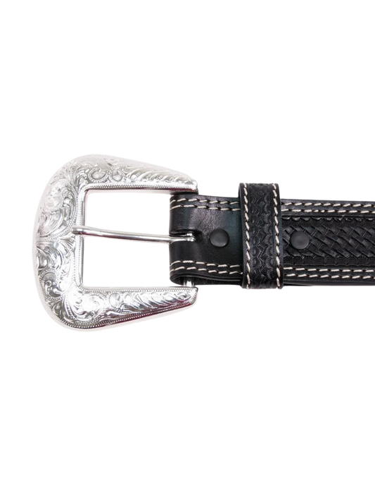 Cowboy Chrome Men's Black Belt with Basket Tooling