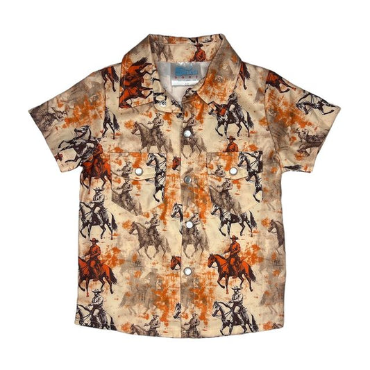 Shea Baby Toddler Boy's Traveling Cowboy Short Sleeve Pearl Snap Shirt