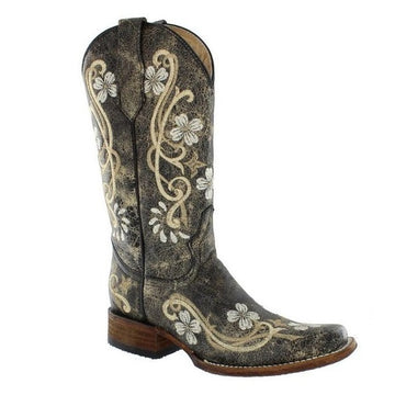Circle G Women's Black Floral Embroidered Boots