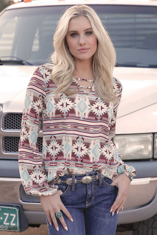 Cruel Denim Women's Cream Southwest Print Blouse