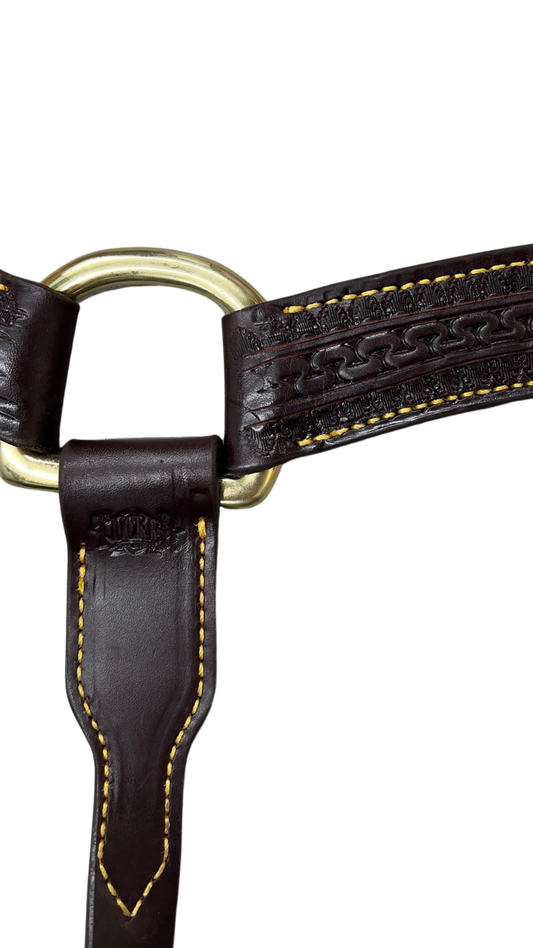 Tucker Heritage Cheyenne Contoured Chestnut Leather Breastcollar w/Gold Stitching
