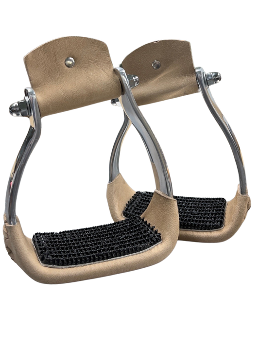Aluminum 2-1/2" Slanted Stirrups with Leather Tread and Rubber Gripper