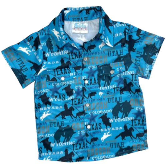 Shea Baby Toddler Boy's Rodeo Road Blue Snap Short Sleeve Shirt