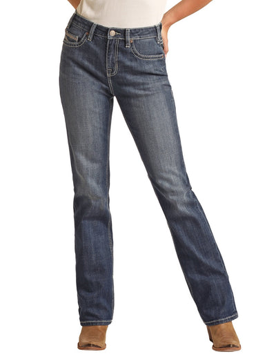 Rock & Roll Women's Mid-Rise Regular Fit Modest Bootcut Jeans