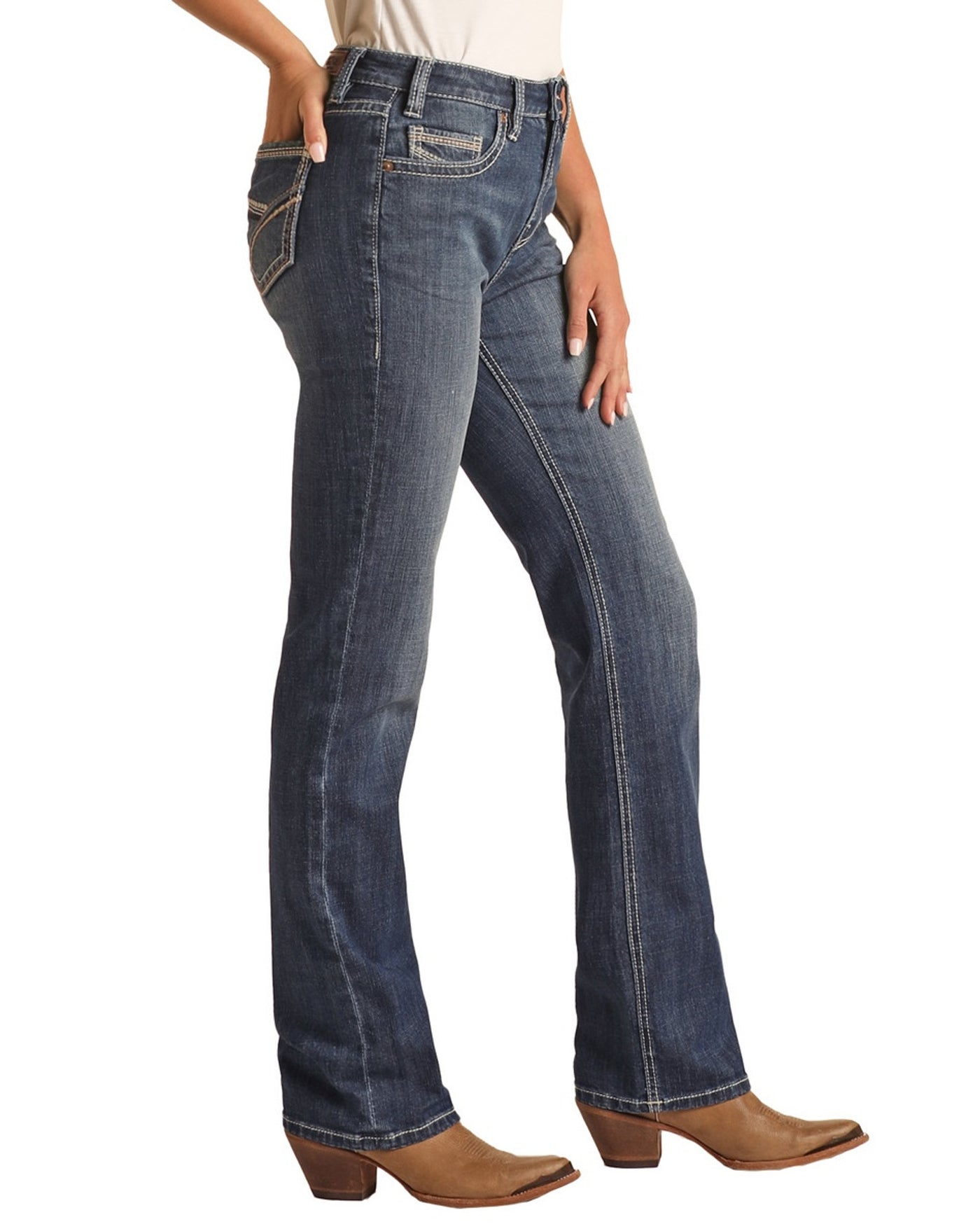Rock & Roll Women's Mid-Rise Regular Fit Modest Bootcut Jeans