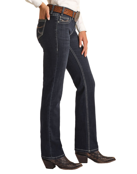Rock & Roll Women's Mid Rise Regular Fit Modest Bootcut Jeans