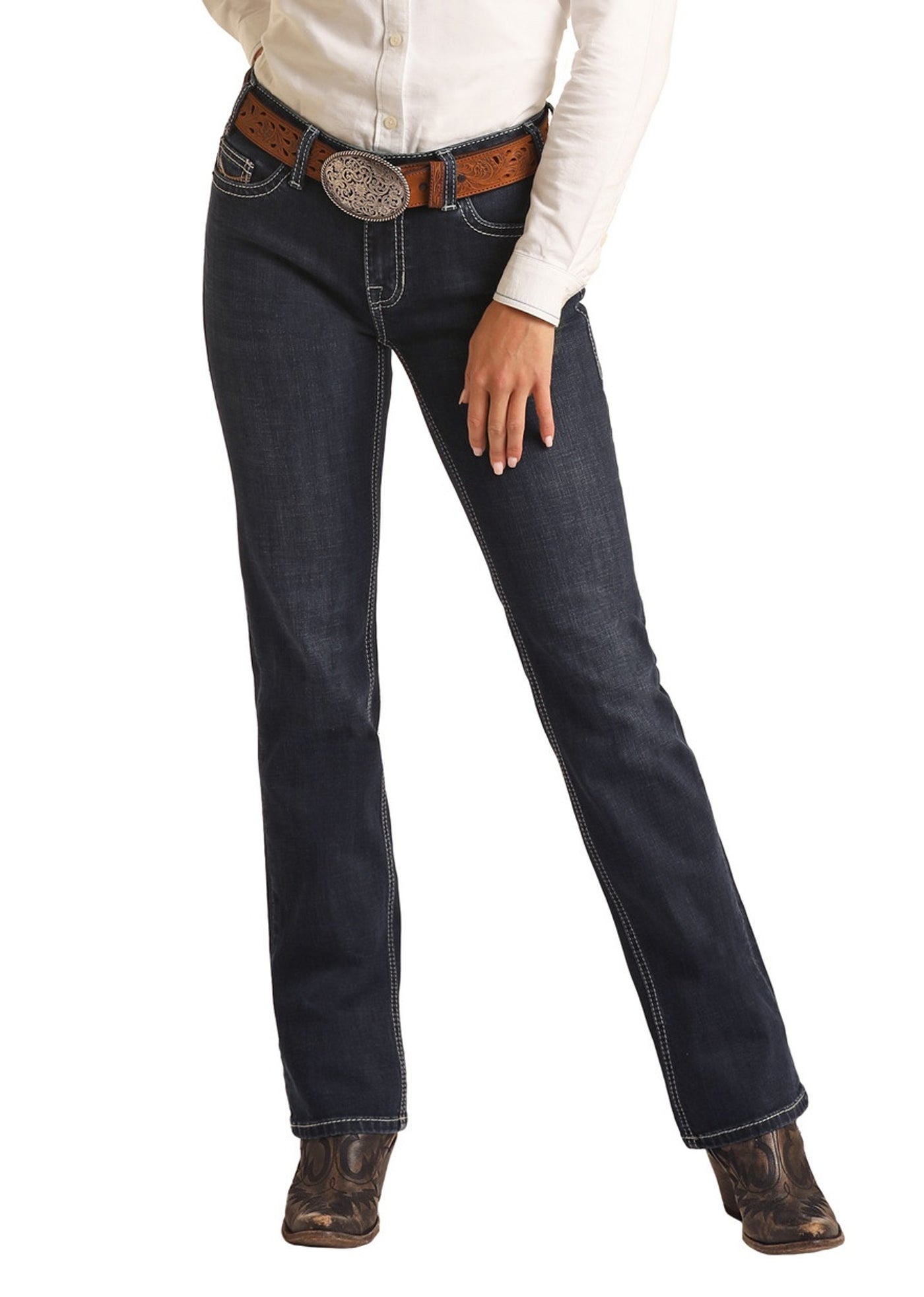 Rock & Roll Women's Mid Rise Regular Fit Modest Bootcut Jeans
