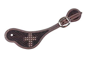 Cowboy Chrome Men's Chocolate Basketweave Nailhead Cross Spur Straps