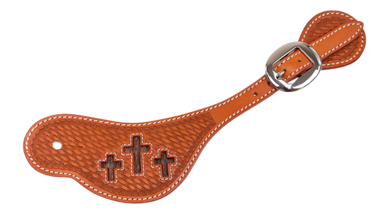 Cowboy Chrome Men's 3 Cross Cutouts and Basket Tooled Spur Straps