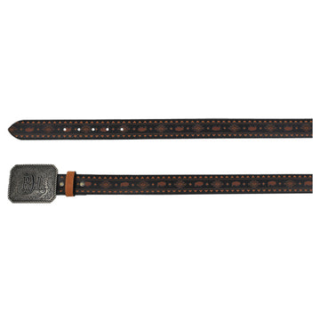 Red Dirt Hat Co. Men's Black Belt w/Rust Bison & Brown Printed Design