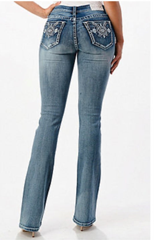 Grace in LA Women's Plus Size Bootcut Jeans w/Aztec Pocket Design
