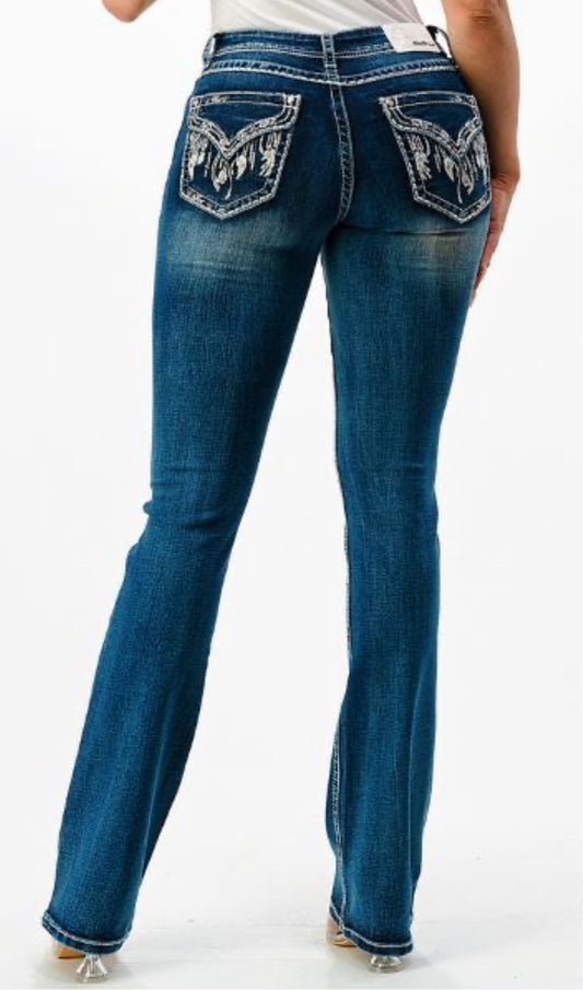 Grace in LA Women's Jeans with Feather Faux